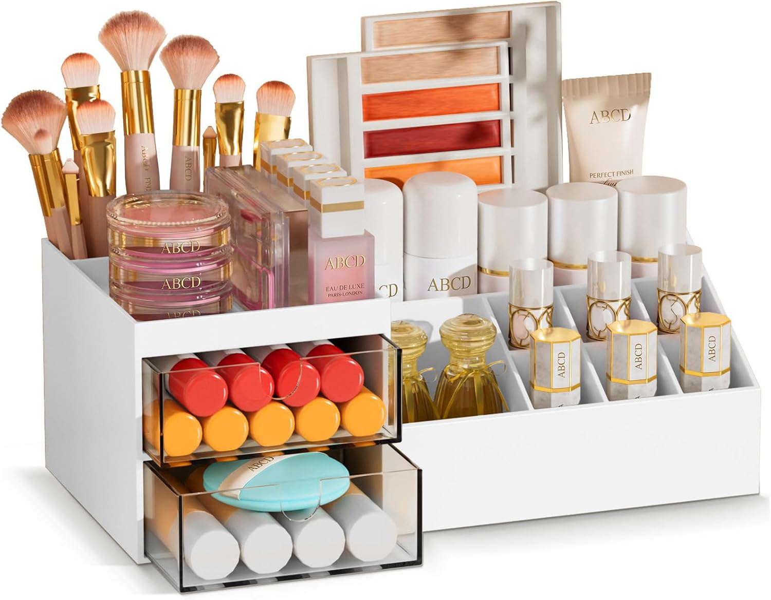 Subsky Makeup Organiser Cosmetics Storage with Drawers, Skincare Organiser, Offices Multi-function Organizer, Sturdy Cosmetic Storage Box with Drawers, for Dresser, Bedroom, Bathroom, White
