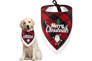 Bncxdc bandana rafraichissant chien, bandana chien noel, Classique Plaid Joyeux Noël Triangle Chien Bavoirs Lavable Réglable Écharpe Xmas Animaux Costume Accessoires Décoration pour Chiens Chats Rouge