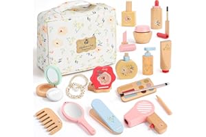 BuntWunder Holz Kinderschminke Set, 25 Teiliges Holzschminke Spielset, Makeup Spielzeug für Rollenspiel, Kinder Friseur Beauty Set, Schminkkoffer Mädchen, Weihnachten Geburtstags Geschenk für Mädchen