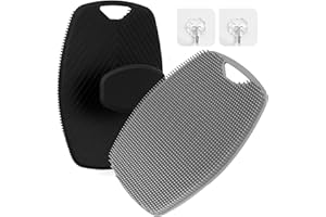 HERBYD 2 Pack Silicone Body Scrubber Shower Bath Brush Gentle Exfoliating Scrub Cleansing Body Buffer for Men Women Baby Sensitive Skin, Ergonomic No-Slip Handle Hanging Design (Black & Grey)