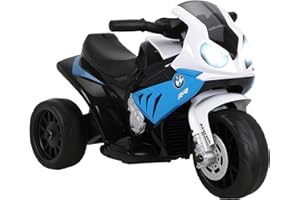 HOMCOM Moto électrique Enfants sous Licence BMW S1000 RR, 3 Roues, 6V et 2,5 Km/h, Voiture électrique Enfants avec Effets Lumineux et sonores, Moto Enfant, Charge Max. 20 kg, Bleu