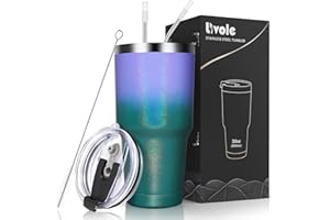 Livole Kubek termiczny do kawy na wynos, 900 ml, dla mężczyzn, kobiet, na kemping, dwuścienne ścianki ze stali nierdzewnej, ze słomką, izolowany kubek do kawy, kubek podróżny, gradientowy