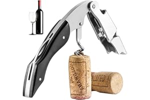 SALEEPENDENT Sacacorchos Profesional, Sacacorchos de Camarero, Todo en 1Abridor Vino Fabricado en de Palo de Natural y Acero Inoxidable Premium para sumiller y camareros, (Negro).