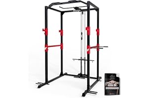 Sportstech Power Rack + Barra de Dominada, Barra de Dips, 2X Poleas + Mosquetón y Espaldera | Soporte para pesas | Jaula de musculación en casa: Fitness y deporte en casa- Jaula de fuerza | FPR300/350