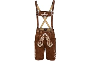 Bavarianland Men's Lederhosen Real Suede Leather with Matching Suspenders Shorts (UK 34 inch/EU 50, Brown with White Embroidery)