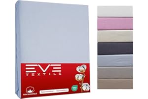 ‎EVE TEXTILE GMBH EVE Textile Spannbettlaken 100x200 cm Hellblau | 100% Baumwolle | Spannbetttuch | Bettlaken | Spannlaken | Spannbezüge | Spannoberlaken | Betttücher | Laken | Bettbezug | Bett Oberlaken | Jersey