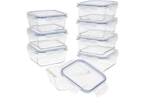 AKTIVE Max Home - Pack 8 Recipientes Herméticos de Vidrio, táper Cristal Apto para Microondas, Envases para Comida con Cierre, 700 mililitros, Tapas transparentes, Contenedor de Alimentos (16539)