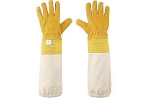 KINGLAKE Gelb Schutzhandschuhe Bienenzuch Ziegenleder EIN Paar Bienenzucht Handschuhe mit belüftetem Ärmel Perfekt Schutz für die Imker