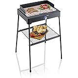 SEVERIN PG 8566 Barbecue elettrico 2200W in acciaio inox con stand con mensola, Grill elettrico temperatura regolabile fino a