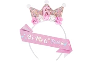 FloralGrace 6 Jahr Geburtstagskrone,Krone Geburtstag 6 Jahre Mädchen,Geburtstagsgürtel Mädchen 6 Jahre,Krone Mädchen 6 Jahre,Geburtstagsgürtel 6 Jahr Geburtstag