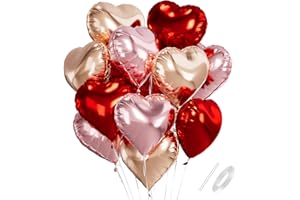 CAPANEUS Herz Folienballons, 18 Zoll Herzluftballons Rosa Roségold Rot, Herz Luftballon Helium, Herzballons Roségold Herzform Folienluftballon, Herzluftballons Hochzeit Romantisch Valentinstag Geburtstagsdeko