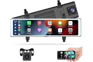 OILIEHU 11,26 '' Dashcam Voiture Rétroviseur avec Carplay Android Auto sans Fil, Écran Tactile 1920P avec Assistant Vocal/FM/Vidéo en Boucle/Bluetooth/1080P Frontale & Arrière Double Caméra/Vision Nocturne