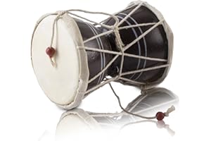THE GREAT INDIAN BAZAAR Dumroo classique indien folklorique fait à la main en bois et cuir - Ensemble de tambour à main - Collection Percussion décorative Instruments du monde de la musique -Marron,12 cms