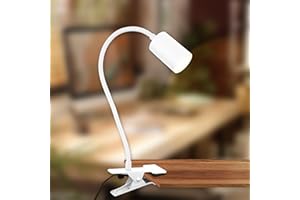 B.K.Licht - Lampe de bureau avec interrupteur à fil, lumière blanc chaud, orientable, lampe lecture, pince, chevet, lecture enfants, lit, 40x10x6,5 cm,