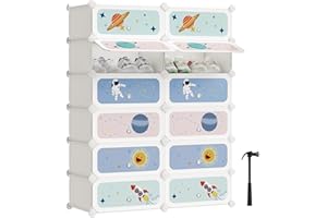 SONGMICS Scarpiera a 12 Scomparti per Bambini, Organizzatore Modulare ad Incastro in Plastica per Bambini, Guardaroba con Ante, 31 x 81 x 106 cm, Bianco Nuvola LPC907W01