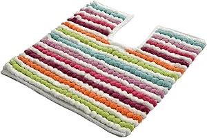 ALLURE BATH FASHIONS Allure Striped Chunky Bobble Toilet Mat 50 x 50cm – Thick, Hand-Woven, Super Soft, Multi-Coloured Pedestal Mat