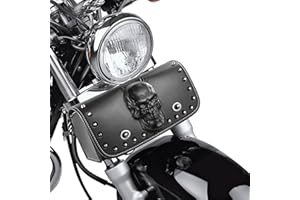 YHTIMIOX Universal Motorcycle 3D Skull Tool Saddlebags Front Fork Handlebar Bag PU Leather Sissybar Storage Pouch Compatible with Harley Dyna Scooter Softail Sportster Road King Honda Kawasaki Suzuki