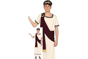 FIESTAS GUIRCA Disfraz Romano Niño - Disfraz Griego Niño - Túnica Blanca Niño con Toga Color Rojo Vino