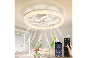 Sararoom 48cm LED Ceiling Fans with Lights, 3 Color Temperature Ceiling Fan Lights with Remote & APP Control,6 Speeds, Timing, Stepless Dimming Light Ceiling Fan Light for Living Room Bedroom Home