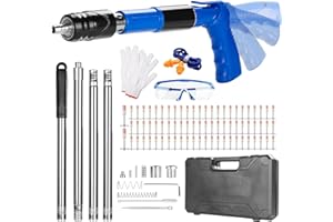 DKEVEU Pistola de Clavos Para Hormigon Giratoria con 120 Clavos, 1.6m Poste Extensible, Pistola de Clavos de Acero Ajustable de 5 Velocidades, Pistola Portátil de Cemento para Paredes Herramienta Fijación