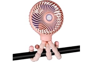 LEIPPLE Mini-Handventilator für Kinderwagen, tragbar, mit flexiblem Stativ, wiederaufladbarer USB-Ventilator, 3 Geschwindigkeiten, für Camping, Autositz, Krippe, Fahrrad, Laufband, Fitnessstudio (Pink)