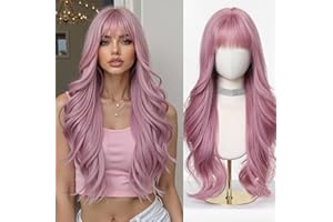 Esmee Parrucche Lungo Ondulato Rosa per Donne con Frangia Capelli Sintetici Naturali per Uso Quotidiano e da Festa