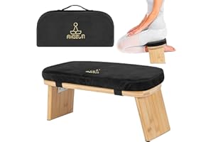 IPEB Meditation Bench Foldable, Bamboo Kneeling Stool with Cushion | Ergonomic Yoga & Prayer Chair for Floor Sitting | Solid Frame | Black