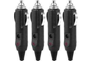 ODDMART 4PCS 12V 5A Cigarette Lighter Male Plug, 12-24V Replacement Car Cigarette Lighter Aux Socket Plug With Red LED Fuse Charger Adapter Converter Plugs Universal Car Accessories for Motorcycle Tractor