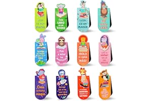 BETESSIN 12pcs Marcapáginas Magnéticas de Animal en Español, Marcador de Libro Frases Inspiradoras Regalo Original Niños, Punto de Libro Detalle Cumpleaños para Infantil Compañeros Alumnos Lector