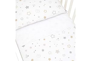 CANGOO CARE CangooCare© Set Lenzuola 3 Pezzi Per Lettino Neonato, 60x120 cm, 1 Lenzuolo Di Sotto Con Angoli, 1 Lenzuolo Di Sopra Copripiumino/Sacco, 1 Federa Cuscino, 100% Cotone, Stelline