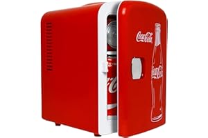 KOOLATRON Coca Cola Mini Fridge (Classic) 4 Liter/6 Can Portable Fridge/Mini Cooler for Food, Beverages, Skincare -Use at Home, Office, Dorm, Car, Boat-AC & DC Plugs Included, Red