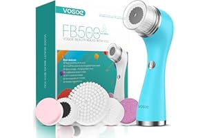 VOGOE Cepillo Limpiador Facial Eléctrico, Limpieza Facial Recargable, Exfoliante Faciales Giratorio Impermeable IPX7, 3 Velocidades y 5 Cepillos para Cara Cuerpo Limpieza Exfoliación y Masaje, Azul