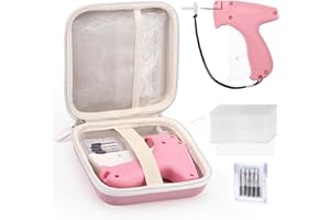 MOSLA Clothing Tag Gun Kit with Fine Needle Stitch Tag Gun Storage Case 6 Micro Needles 1008 2" White Micro Fasteners Mini Stitch Tag Gun Attachment for Home Shops Warehouse (Pink Tagging Gun)