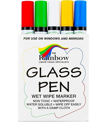 Washable Glass Pens Rainbow Chalk Markers Glass Pen - Red 15mm Wide Tip With 5 Replacement Tips For Windows & Mirrors Paint Pens For Paper
