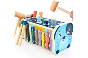 KIDWILL Giochi Montessori Giocattoli in Legno per Bambini di 1 2 3 4 Anni Giocattolo Martellanti con 2 Martelli Colorati Xilofono Labirinto Digitale Giocattoli per Sviluppo Precoce per Ragazzi Ragazze