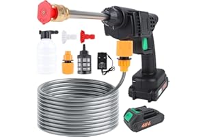 BUUMIN Cordless Pressure Washer, Portable Car Washer with 5M Hose, Pressure Spray Water Gun with1 Rechargeable Batteries, 12V High Pressure Water Gun for Car/Floor/Garden Cleaning, Free Hard Carry Case
