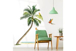 wondever Tatuaż ścienny z motywem palmy drzewa, naklejka na ścianę, tropikalne rośliny, papuga, dekoracja ścienna do salonu, sypialni, na sofę, tło łazienki