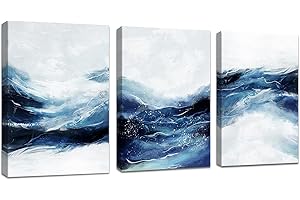 FajerminArt 3 Pièces Abstrait Bleu marine Blanc Tableau Décoration Murale Salon Impression sur Toile Image sur Toile Peintures sur Toile Décoration Murale pour Chambre Maison Bain 30x40cmx3pcs