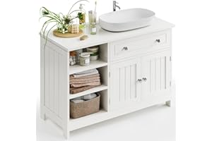 KIMENICH Armario para Debajo del Lavabo, Mueble bajo el Cuarto de baño, Armario bajo Lavabo con cajón, 3 estantes Ajustables, 2 Puertas, Blanco, 30 x 90 x 60 cm