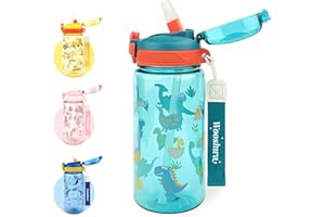 wooshwa Botella para Beber Campus Pop-up, 600ml Deportiva Botella Agua Niños con Pajita, Sin BPA y Apta para Lavavajillas (Dinosuar Verde)