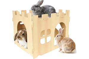 FEGAT Wooden Rabbit House 40x30x30cm, Large Bunny Castle Detachable Rabbits Hideaway Playhouse, Animal Shelter for Small Pet Indoor Rabbit Guinea Pig Chinchilla Hedgehogs Hamsters Rats Ferrets