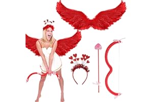 ALNILK Amor-Kostüm-Set Amor Bogen Pfeil 80cm Engelsflügel: Valentine Karneval Kostüm Prop Partyzubehör - Herz Stirnband Amor Requisite Cosplay für Mädchen Jungen Frauen Kinder Erwachsene