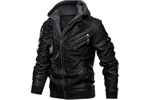 Uusollecy Veste en Cuir Homme Blouson Cuir Homme Hiver David Outwear Cuir Synthétique avec Capuche Amovible