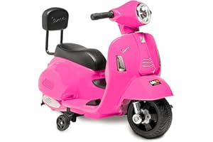 BabyCar Mini Vespa Elettrica per Bambini 1–3 Anni | Moto Elettrica Bambini 6V Stile Vespa Piaggio con Luci, Suoni, Schienale e Ruote Stabilizzatrici | Motore 25W con Acceleratore a Pedale | Rosa