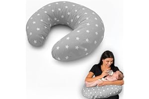 FLOWEN Cuscino Allattamento e Gravidanza Ciambella Allattamento Neonato con Federa in 100% Cotone e Morbido Riempimento Supporto Ergonomico alla Schiena Idea Regalo per Neo Mamme Accessorio Premaman Lavabile