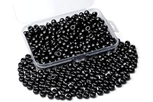 Sahoottie Schwarze Pony Beads 9mm Schwarze Perlen Großes Loch Kandi Beads Haarperlen für Zöpfe Ponyperlen zum Auffädeln Perlen für Armbänder Halskette Basteln 500 Stück