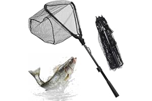 CATELL Red de Pesca Plegable Telescópica Triangular, 90cm Red de Pesca Telescópica con Malla de Goma Sacaderas de Pesca para Captura Estanques Acuario Salmón Trucha Bajo Pez Gato