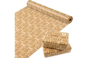 MAMUNU 1 rouleau de papier cadeau d'anniversaire 43 cm x 15 m de papier cadeau kraft avec autocollants et corde en papier, papier cadeau d'anniversaire pour enfants et adultes