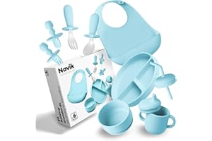 Navik | set pappa svezzamento | piatto con ventosa per bambini | bicchiere bambino con cannuccia | ciotola e posate in silicone | Blu