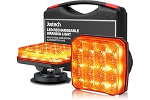 ‎JUSTECH Justech 2PCS Wiederaufladbare Warnleuchte LED-Stroboskoplichter 12V/24V Magnetisch Warnleuchte Warnlicht, IP65 Wasserdicht Notfalllicht Auto-Blitzlicht mit 18 Blitzmodi für Lastwagen, Traktoren E-Mark